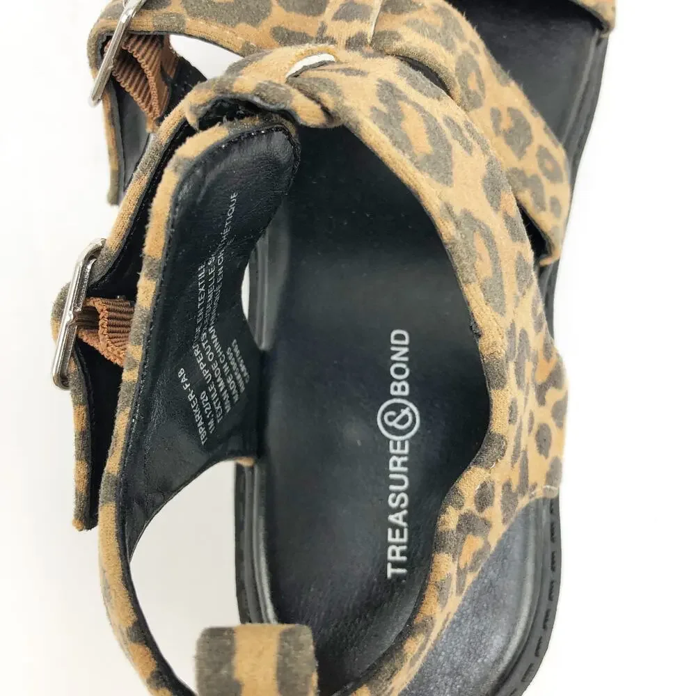 Treasure & Bond Girls Parker Gabrielle Sandals 1 Tan Black Animal Print NWOT